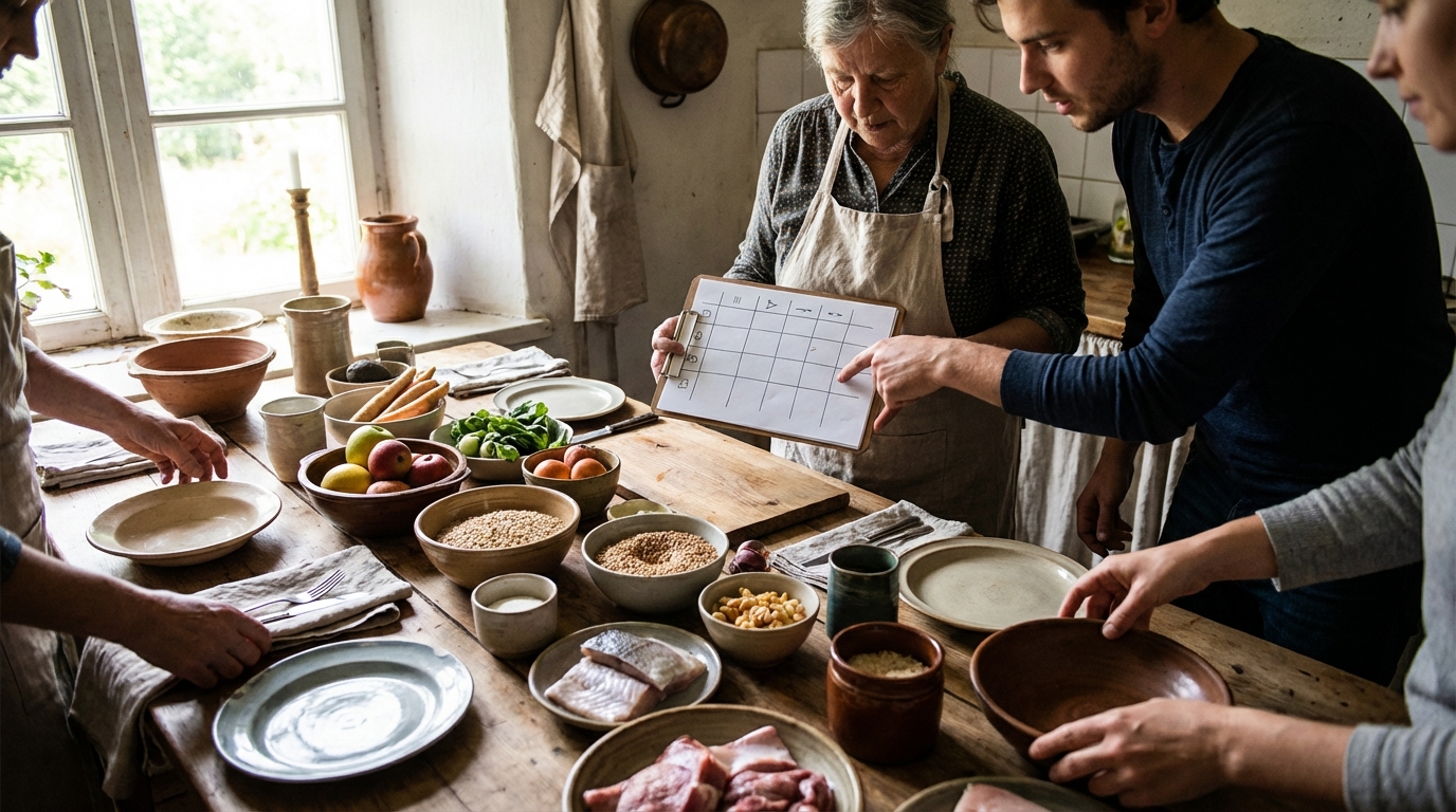 Le tableau des quantités d'aliments par personne