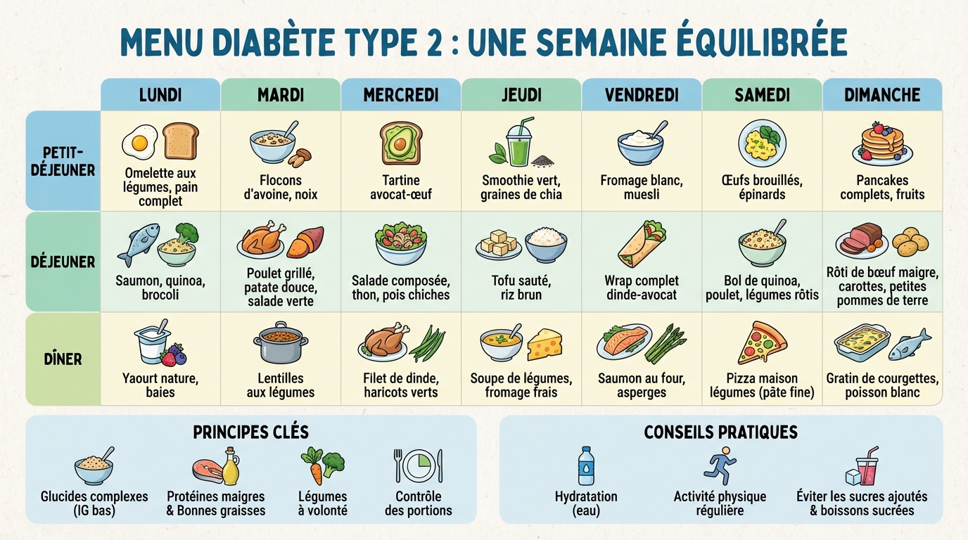 Un menu diabète type 2 pour une semaine équilibrée 1 Exemple de menu pour une semaine