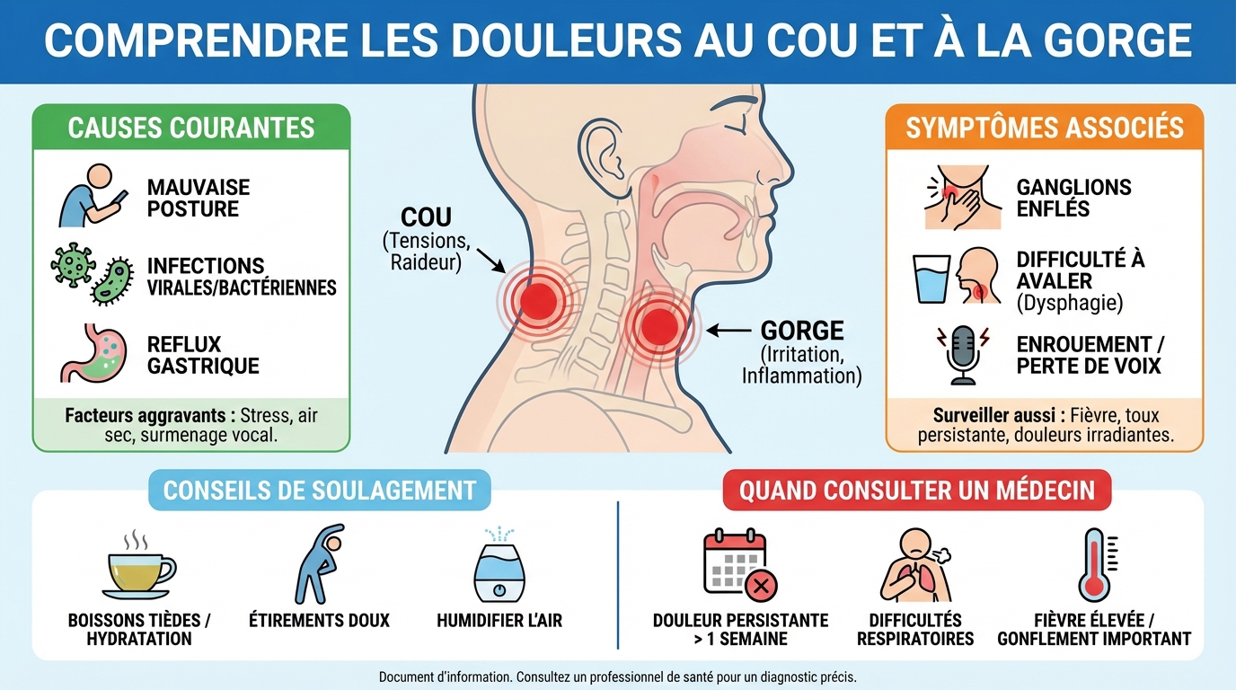 Comprendre les douleurs au cou et à la gorge 1 Comment soulager les douleurs au cou et à la gorge ?