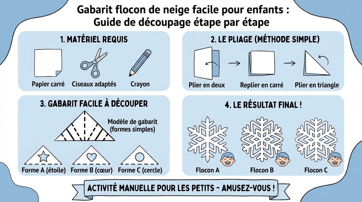 Gabarit flocon de neige à découper facile pour enfants 1 Étapes pour réaliser votre flocon