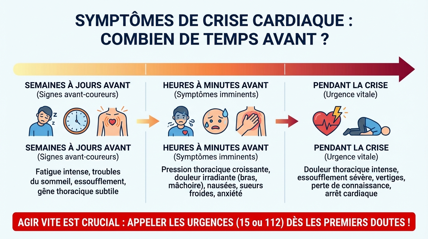 Symptômes de crise cardiaque : combien de temps avant ? 1 Durée des symptômes avant une crise cardiaque